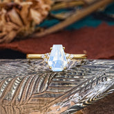 Minimalist 4-Prong Coffin-Cut Moonstone Engagement Ring